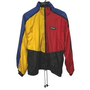 Vtg 90s Catalina Parachute Windbreaker Jacket L Mondrian Color Block Bold Color